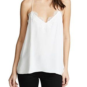 The Racer Silk Charmeuse Camisole w/ Lace in white